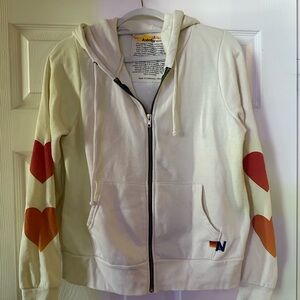 Aviator Nation hearts sweater/hoodie in cream size S
